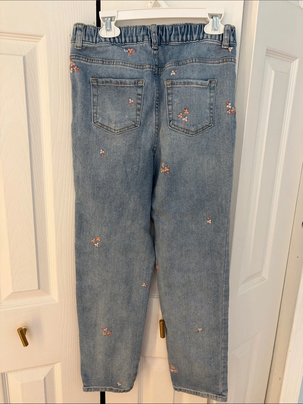 Cat & Jack Light Blue Denim Jeans with Pink Floral Embroidery - Kids